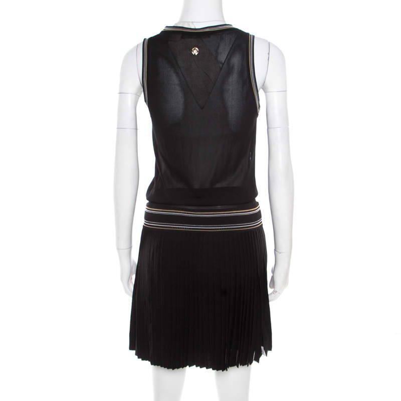 Roberto Cavalli Black and Brown Animal Printed Silk Pleated Sleeveless Dress S In New Condition In Dubai, Al Qouz 2