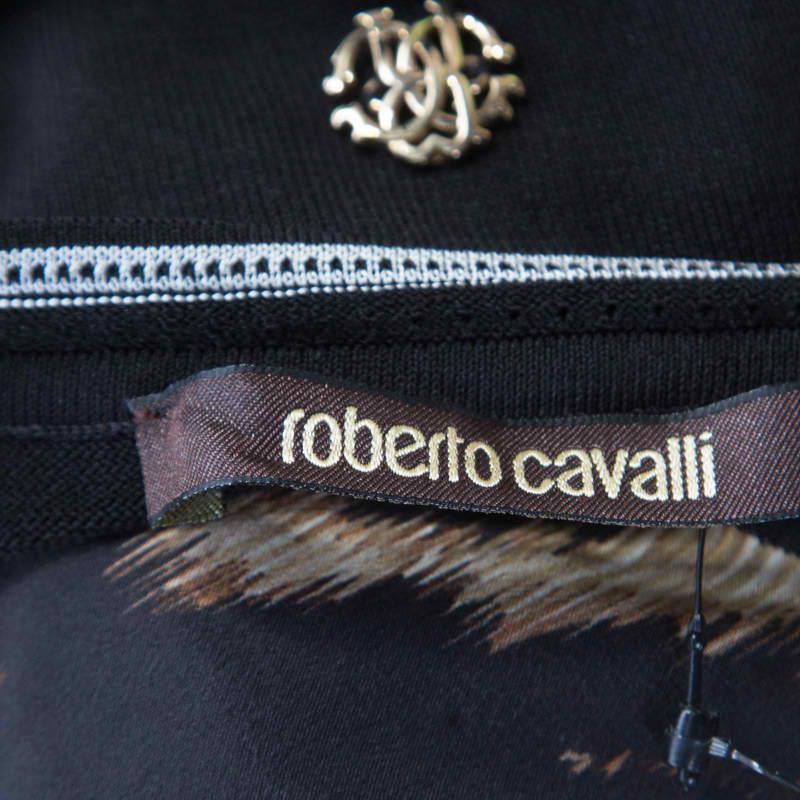 Roberto Cavalli Black and Brown Animal Printed Silk Pleated Sleeveless Dress S 2