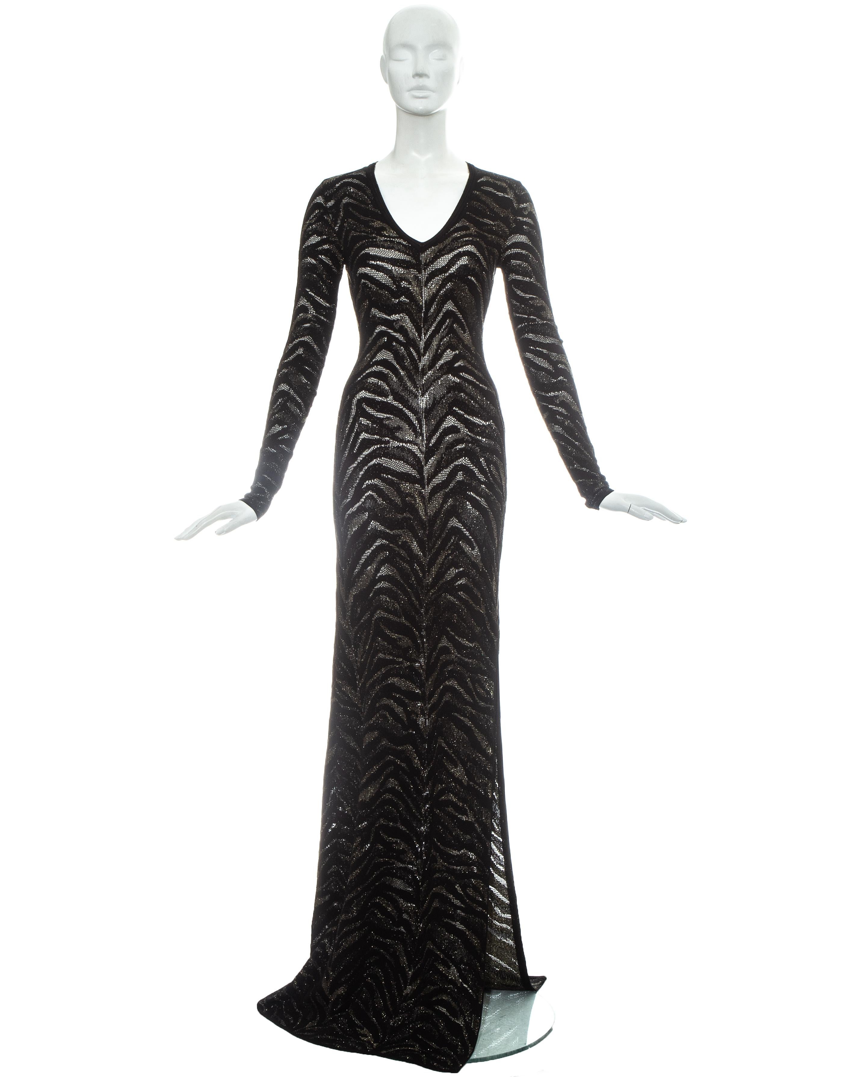 Roberto Cavalli black and gold lurex knitted evening dress with zebra print effect. 

c. 2000