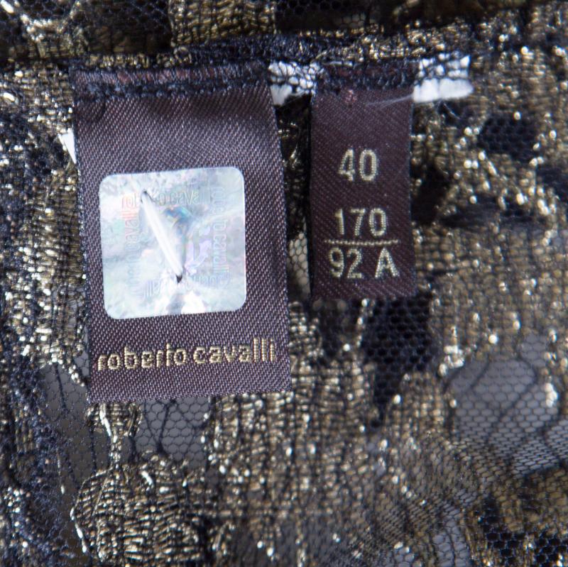 Roberto Cavalli Black and Gold Scalloped Trim Detail Floral Lace Jacket S In Good Condition In Dubai, Al Qouz 2