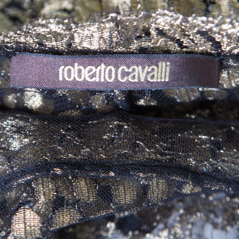 Roberto Cavalli Black and Gold Scalloped Trim Detail Floral Lace Jacket S In Good Condition In Dubai, Al Qouz 2