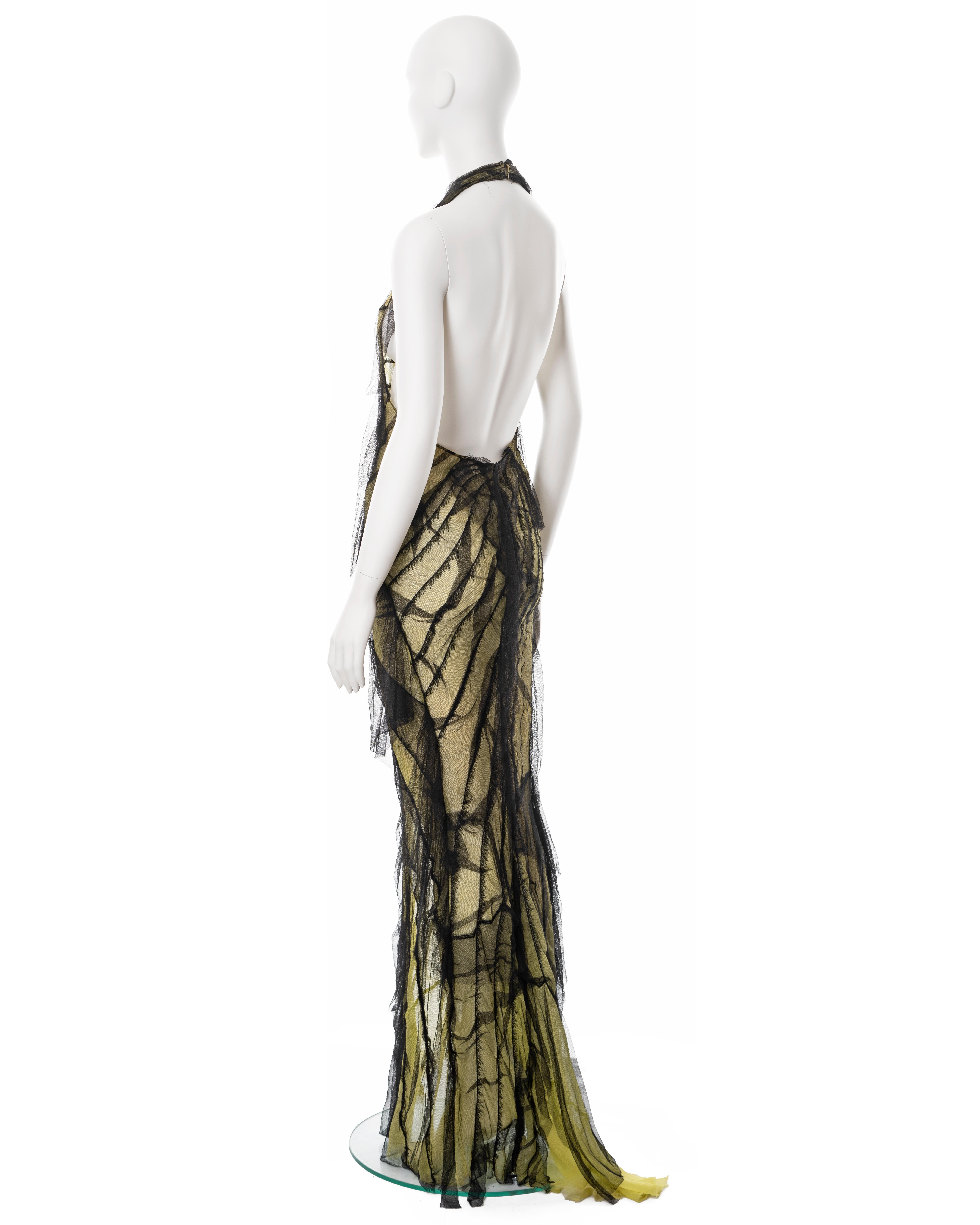 Roberto Cavalli black and lime shredded silk halter neck evening dress, ss 2001 7