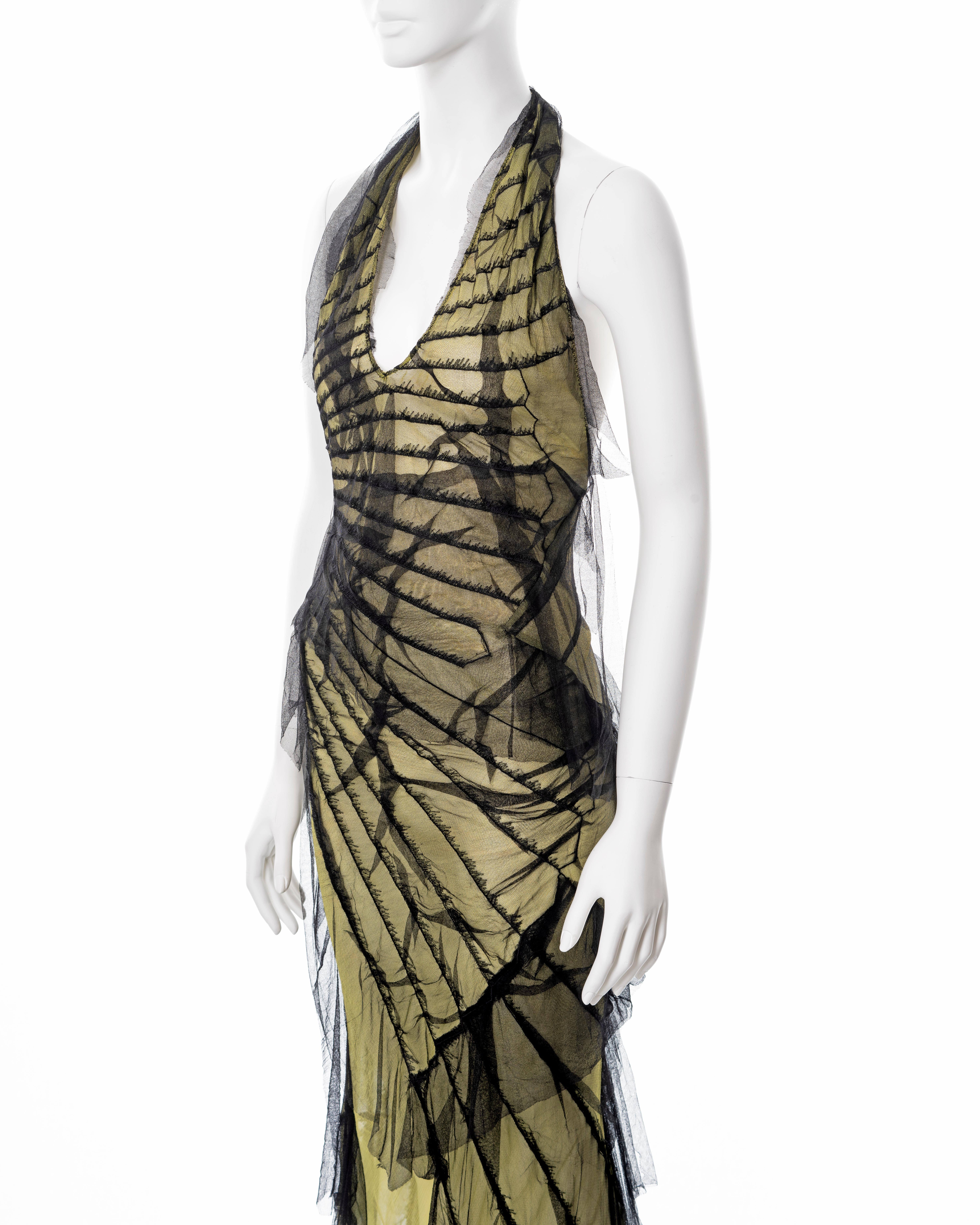 Roberto Cavalli black and lime shredded silk halter neck evening dress, ss 2001 8