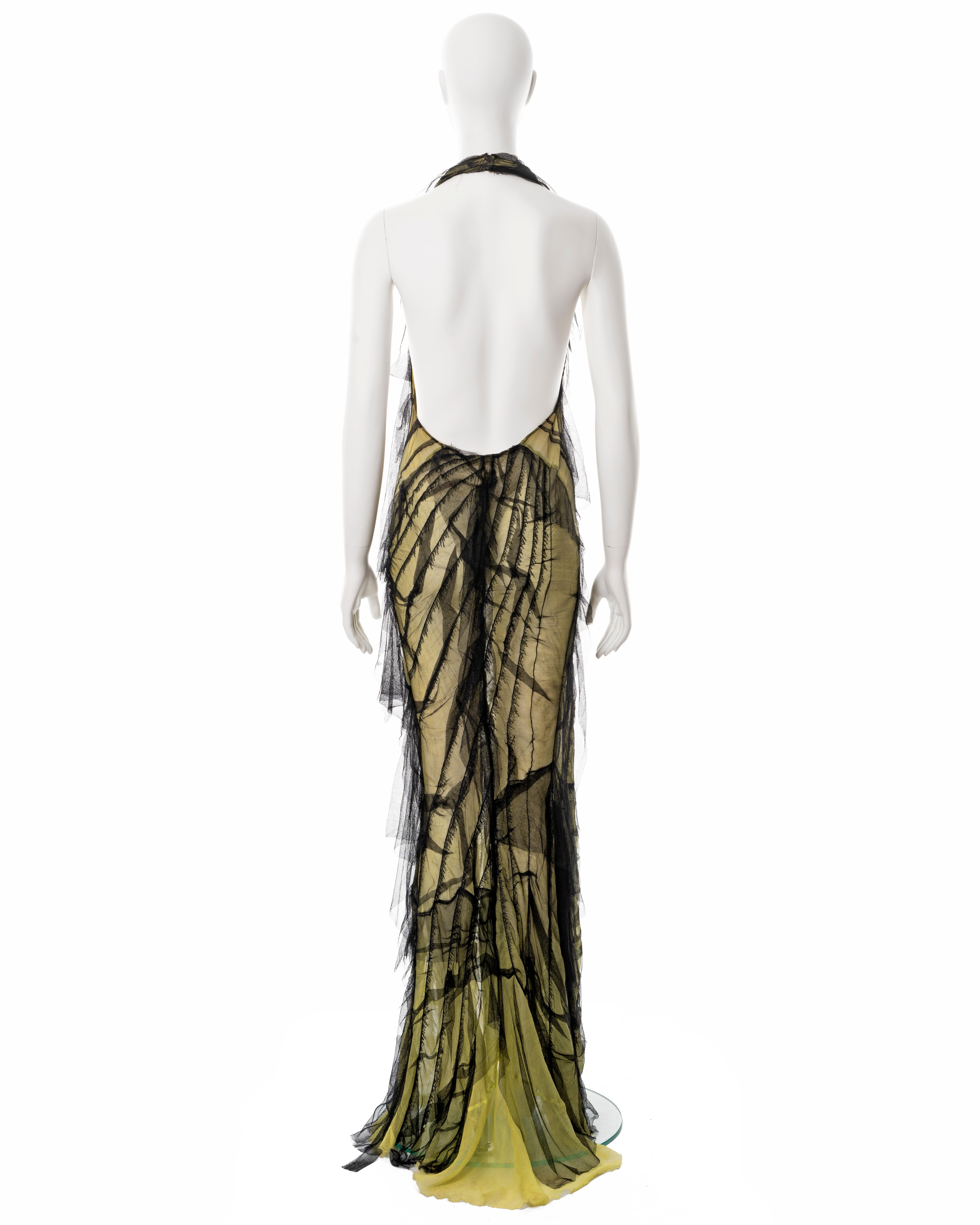 Roberto Cavalli black and lime shredded silk halter neck evening dress, ss 2001 5