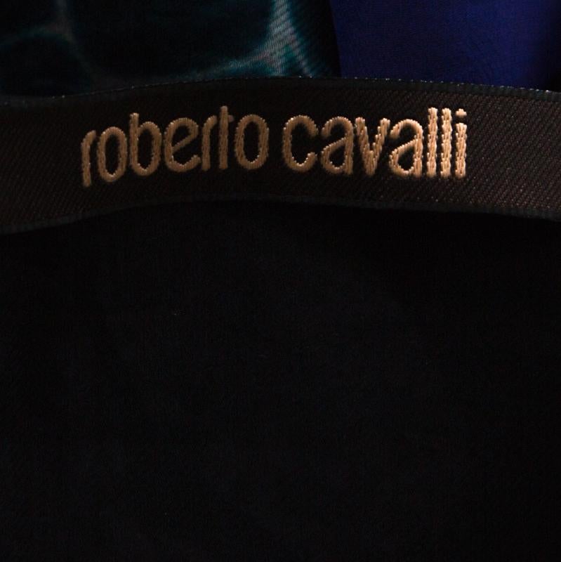 Roberto Cavalli Black and Purple Floral Printed Silk Waist Sheer Top M 1