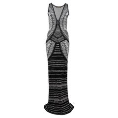 Roberto Cavalli Black and White Patterned Knit V Neck Maxi Dress M