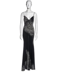 Roberto Cavalli black and white silk bias cut floor-length dress, ss 1999
