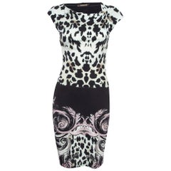 Roberto Cavalli Black Animal Print Jersey Sleeveless Short Dress M