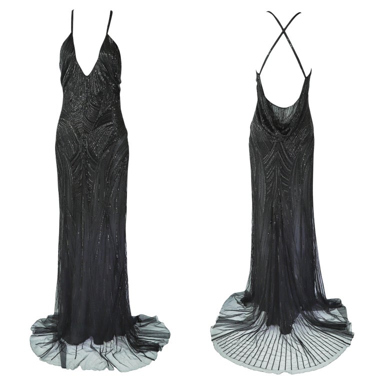 ROBERTO CAVALLI Black Beaded Plunging Draped Back Maxi Gown Tagged. 2007 NWT For Sale at 1stDibs ROBERTO CAVALLI Black Beaded Plunging Draped Back Maxi Gown Tagged. 2007 NWT For Sale at 1stDibs