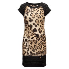 Roberto Cavalli Black & Beige Leopard Print Dress