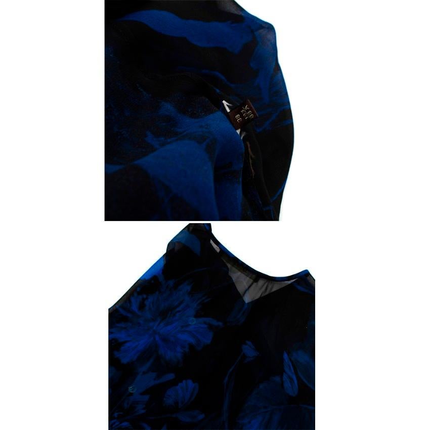 Roberto Cavalli Black & Blue Sheer Floral Pattern Top - Size Estimated XS For Sale 6