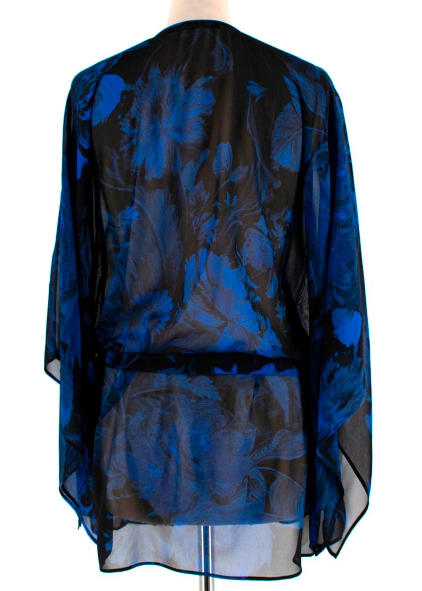 Roberto Cavalli Black & Blue Sheer Floral Pattern Top - Size Estimated XS In Excellent Condition For Sale In London, GB
