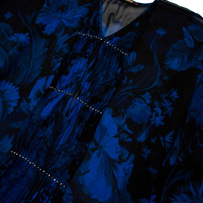 Women's or Men's Roberto Cavalli Black & Blue Sheer Floral Pattern Top - Size Estimated XS For Sale