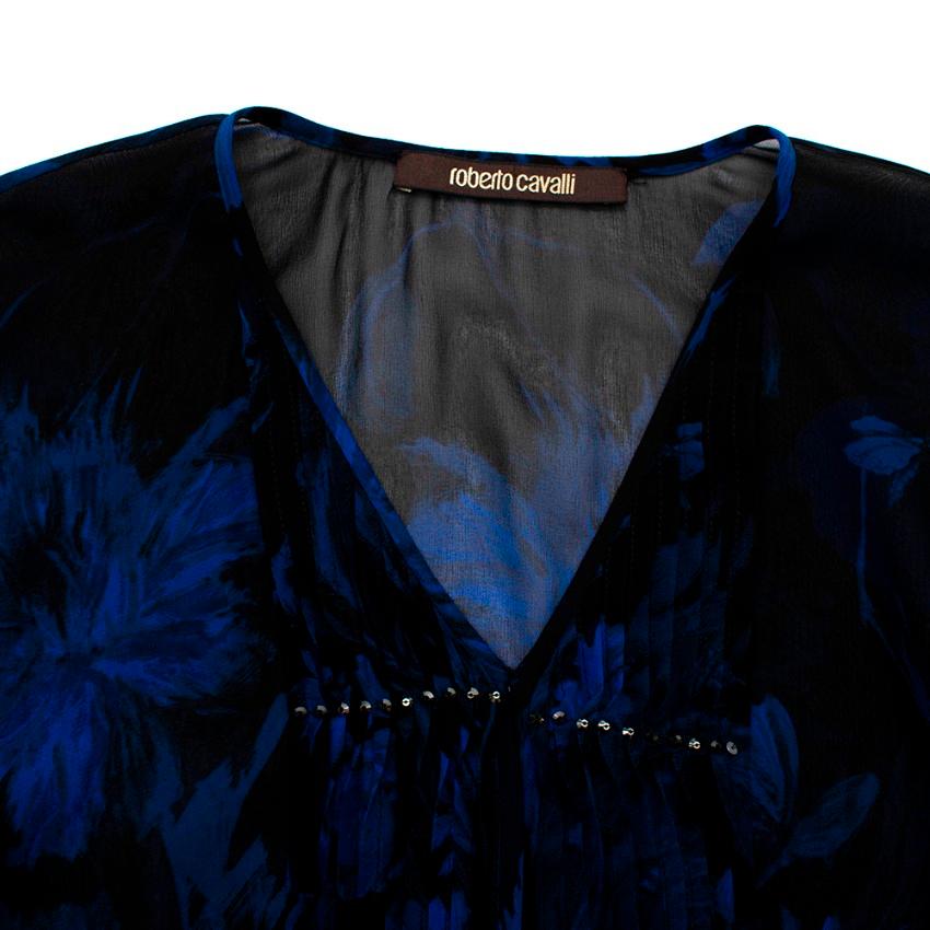 Roberto Cavalli Black & Blue Sheer Floral Pattern Top - Size Estimated XS For Sale 3