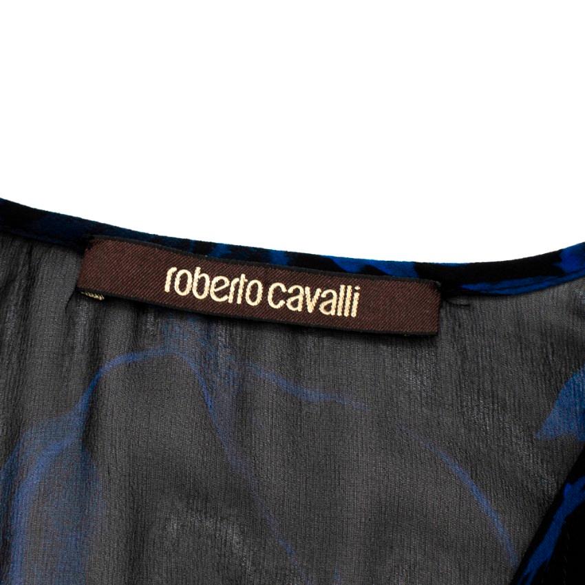 Roberto Cavalli Black & Blue Sheer Floral Pattern Top - Size Estimated XS For Sale 4