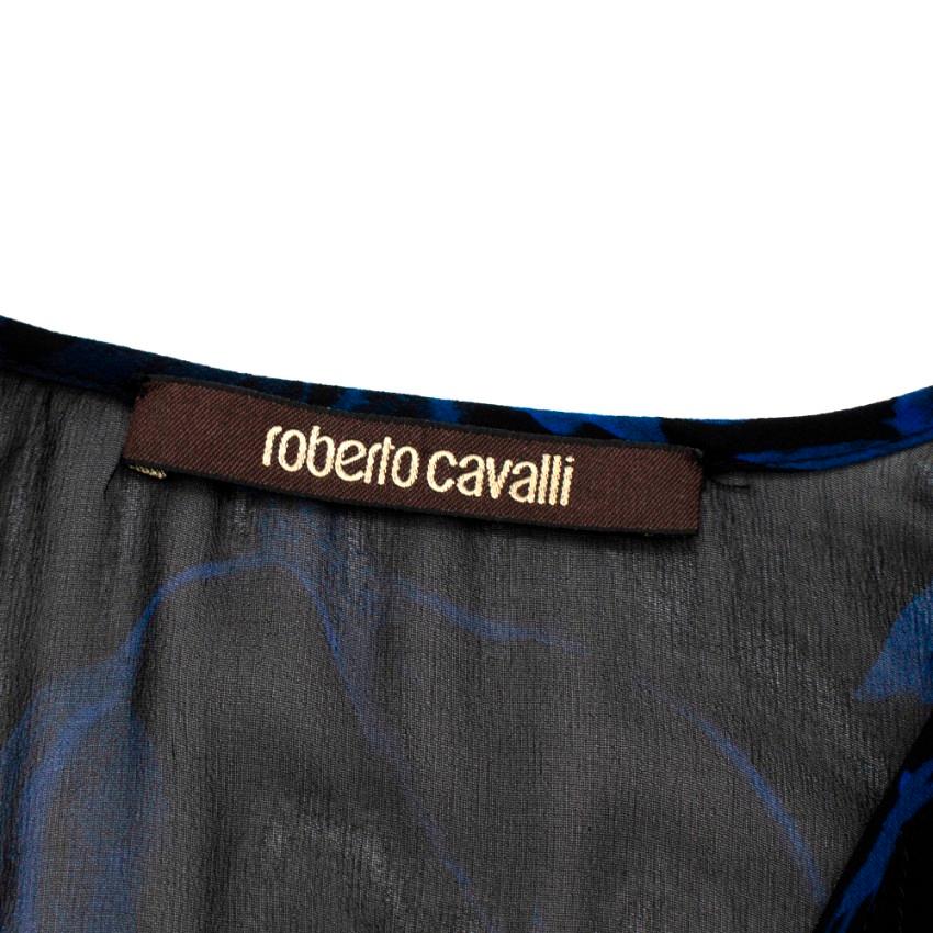 Roberto Cavalli Schwarzes & blaues durchsichtiges Top mit Blumenmuster - Größe geschätzt XS im Angebot 4