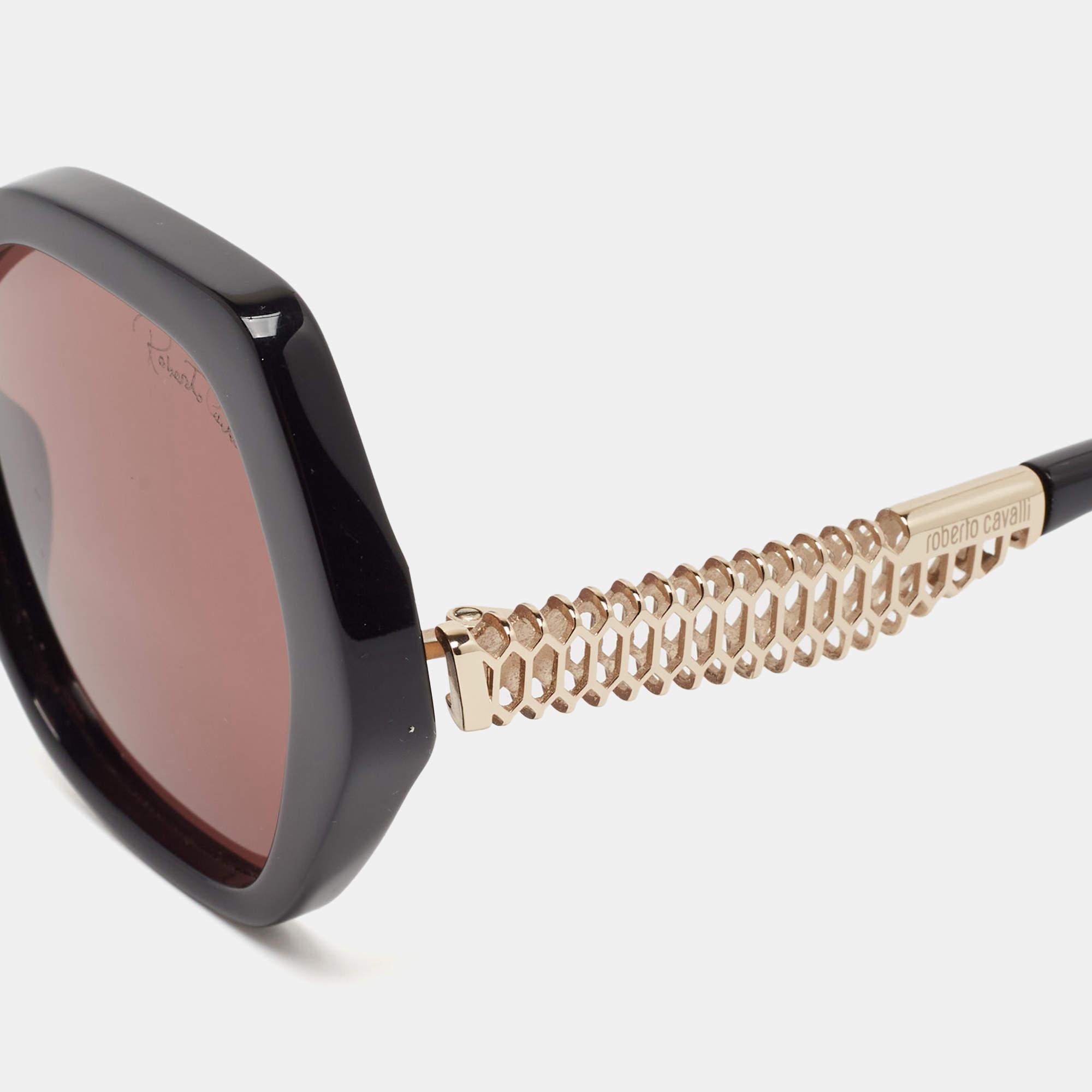 Roberto Cavalli Black/Brown RC 1105 Hexagonal Sunglasses In Good Condition In Dubai, Al Qouz 2