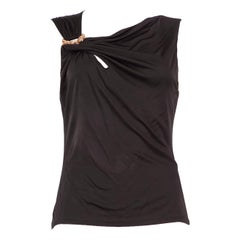 Roberto Cavalli Black Buckle Detail Draped Top Size L