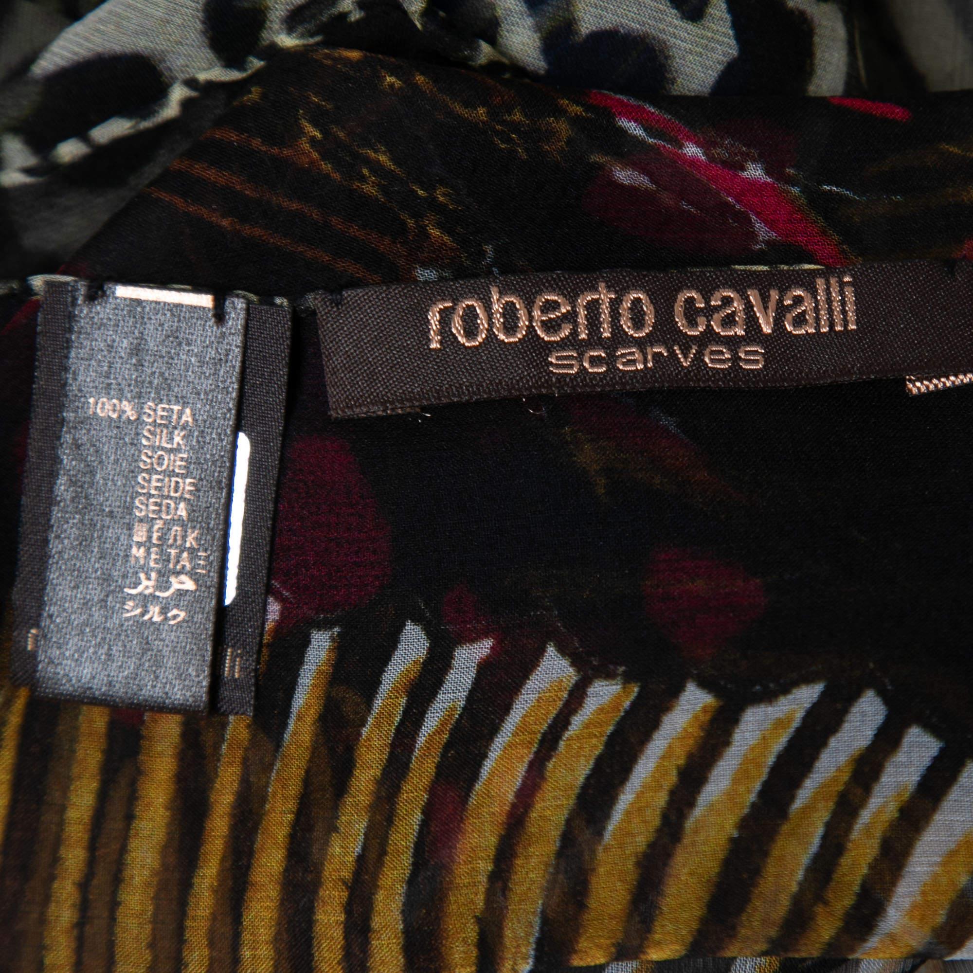 Women's Roberto Cavalli Black Butterfly Print Silk Square Scarf