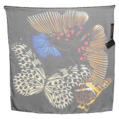 Roberto Cavalli Black Butterfly Print Silk Square Scarf