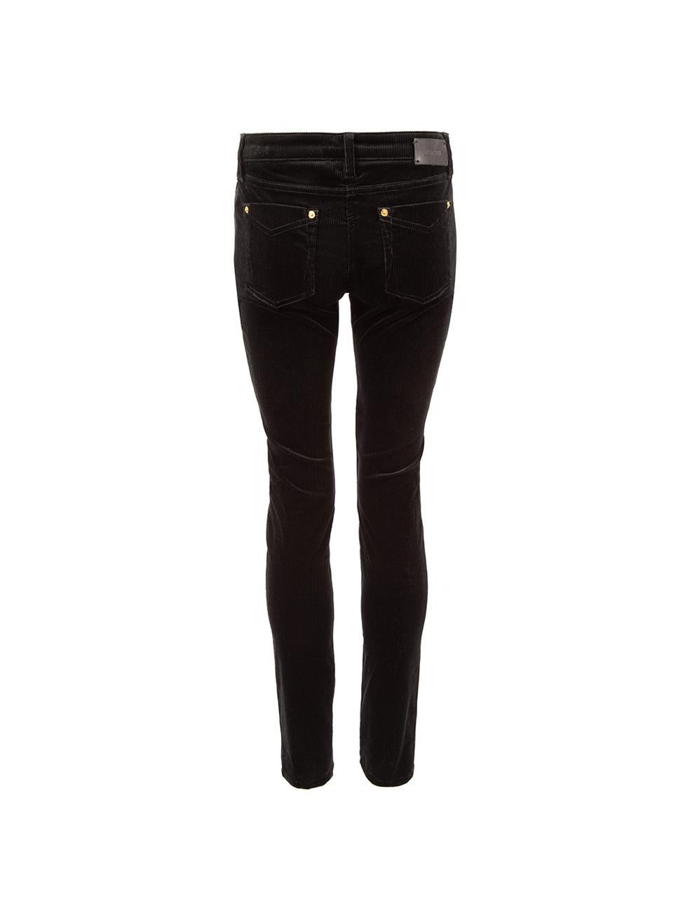 Noir Roberto Cavalli Pantalon en velours côtelé noir imprimé vache Taille M en vente
