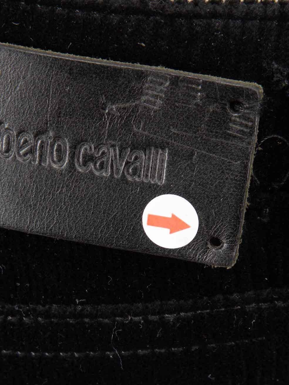 Women's Roberto Cavalli Black Corduroy Cow Print Trousers Size M For Sale