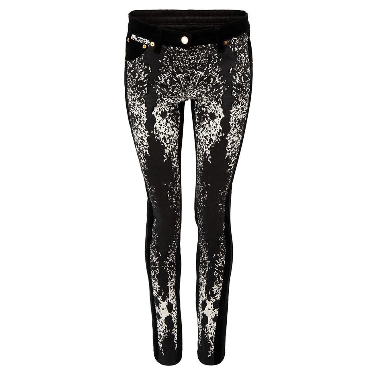 Roberto Cavalli Schwarze Cord-Hose mit Kuhdruck aus Kord Größe M im Angebot