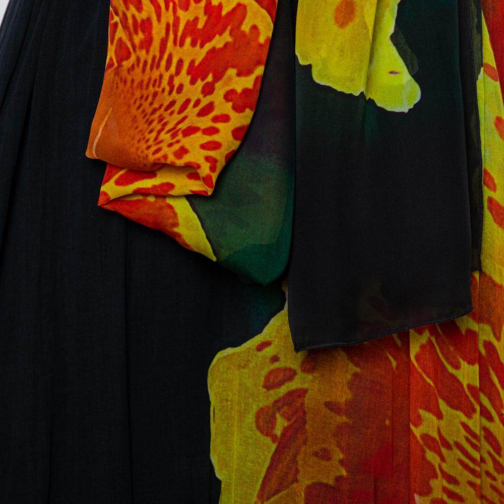 Roberto Cavalli Black Cotton Abstract Printed V Neck Maxi Dress M 1
