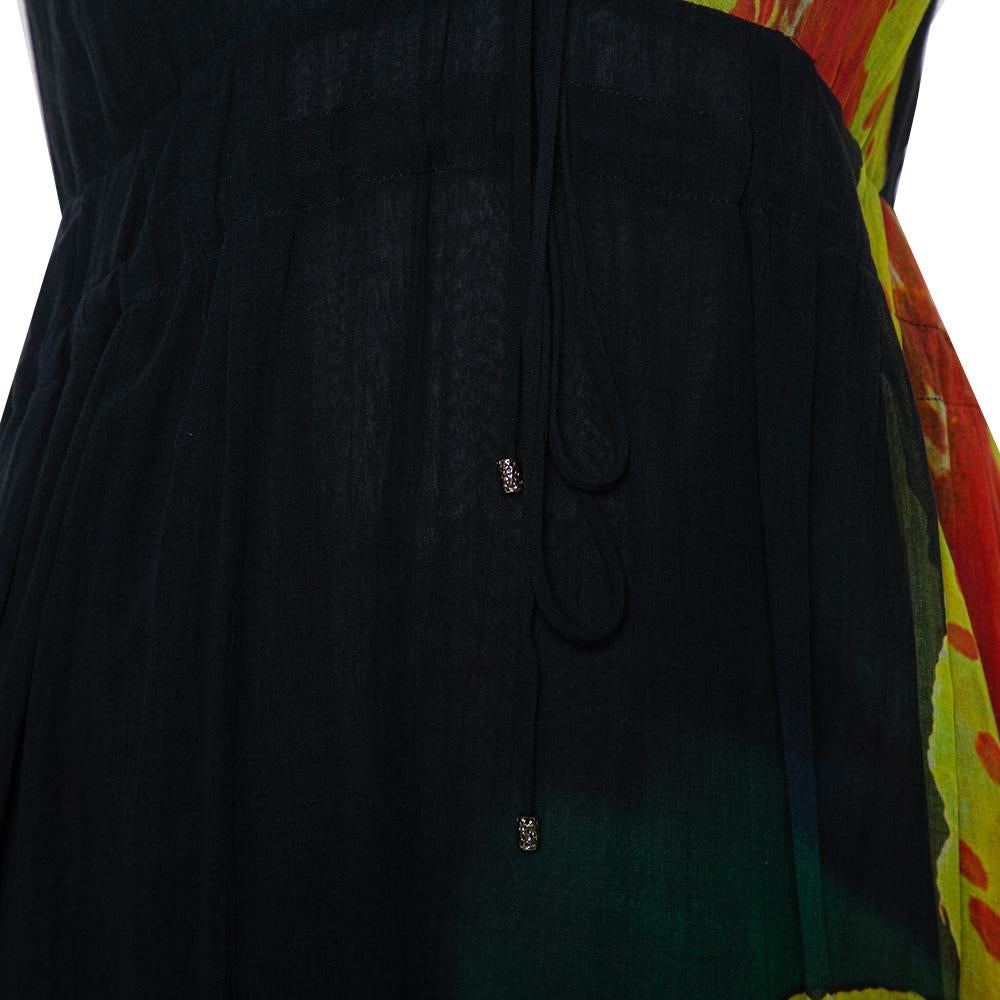 Roberto Cavalli Black Cotton Abstract Printed V Neck Maxi Dress M 2
