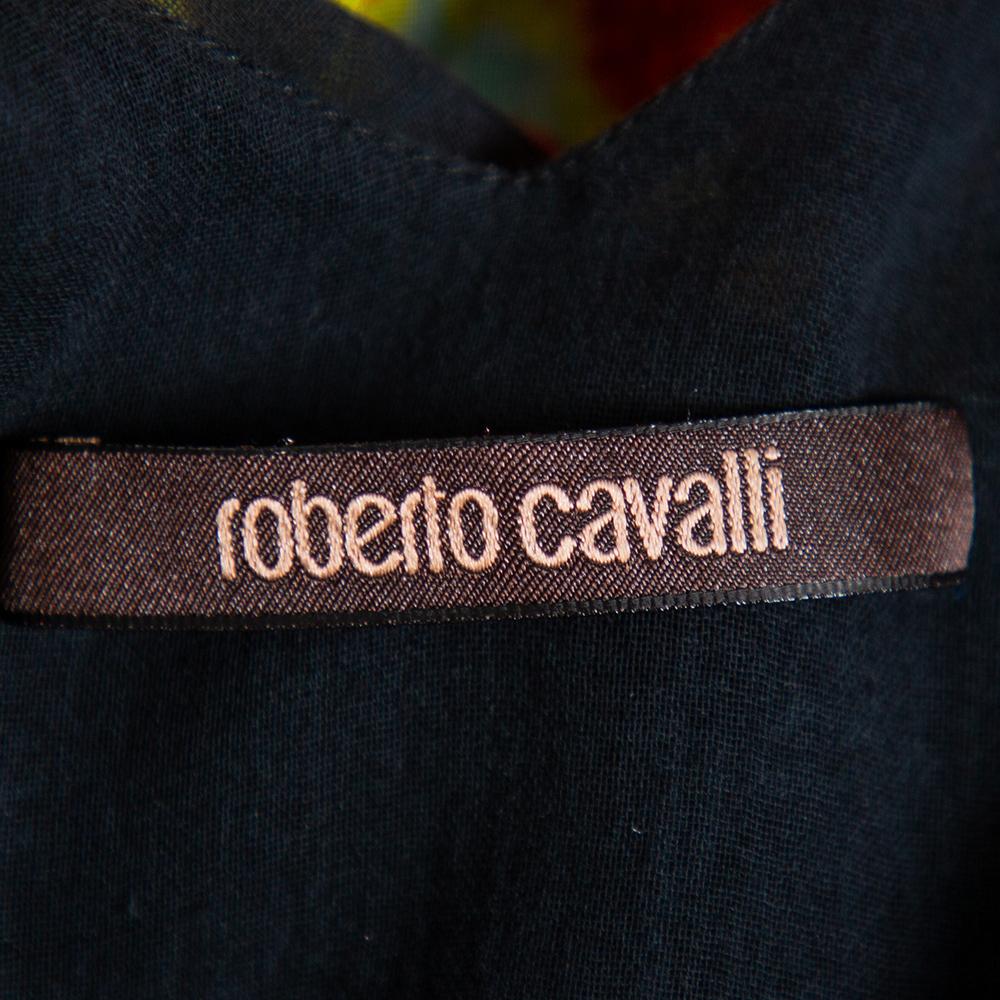Roberto Cavalli Black Cotton Abstract Printed V Neck Maxi Dress M 3