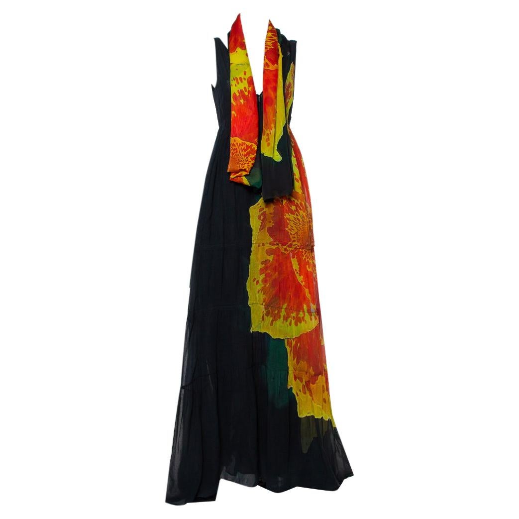 Roberto Cavalli Black Cotton Abstract Printed V Neck Maxi Dress M