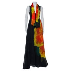 Roberto Cavalli Black Cotton Abstract Printed V Neck Maxi Dress M