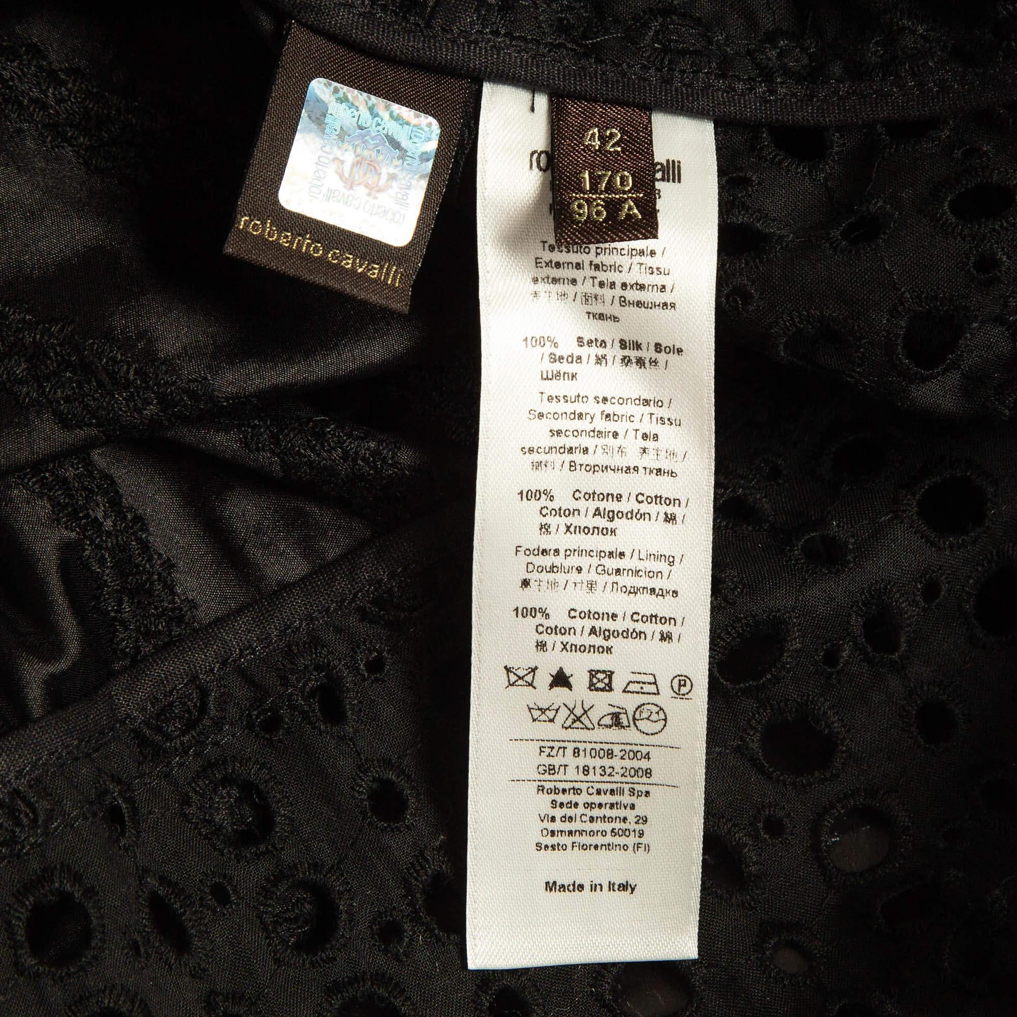 Roberto Cavalli Black Cotton Broderie Anglaise and Silk Jacket M For Sale 1