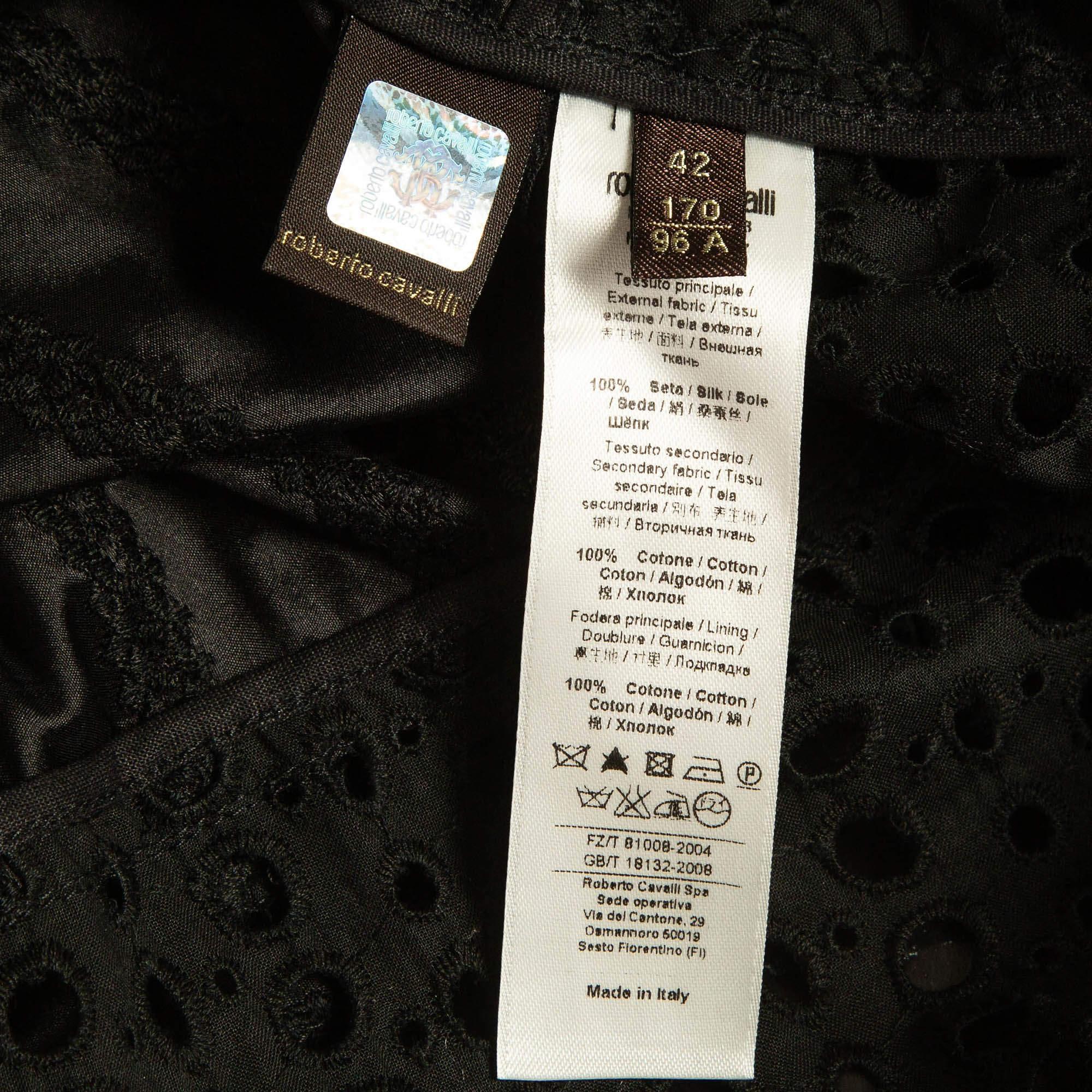 Roberto Cavalli Black Cotton Broderie Anglaise and Silk Jacket M For Sale 2