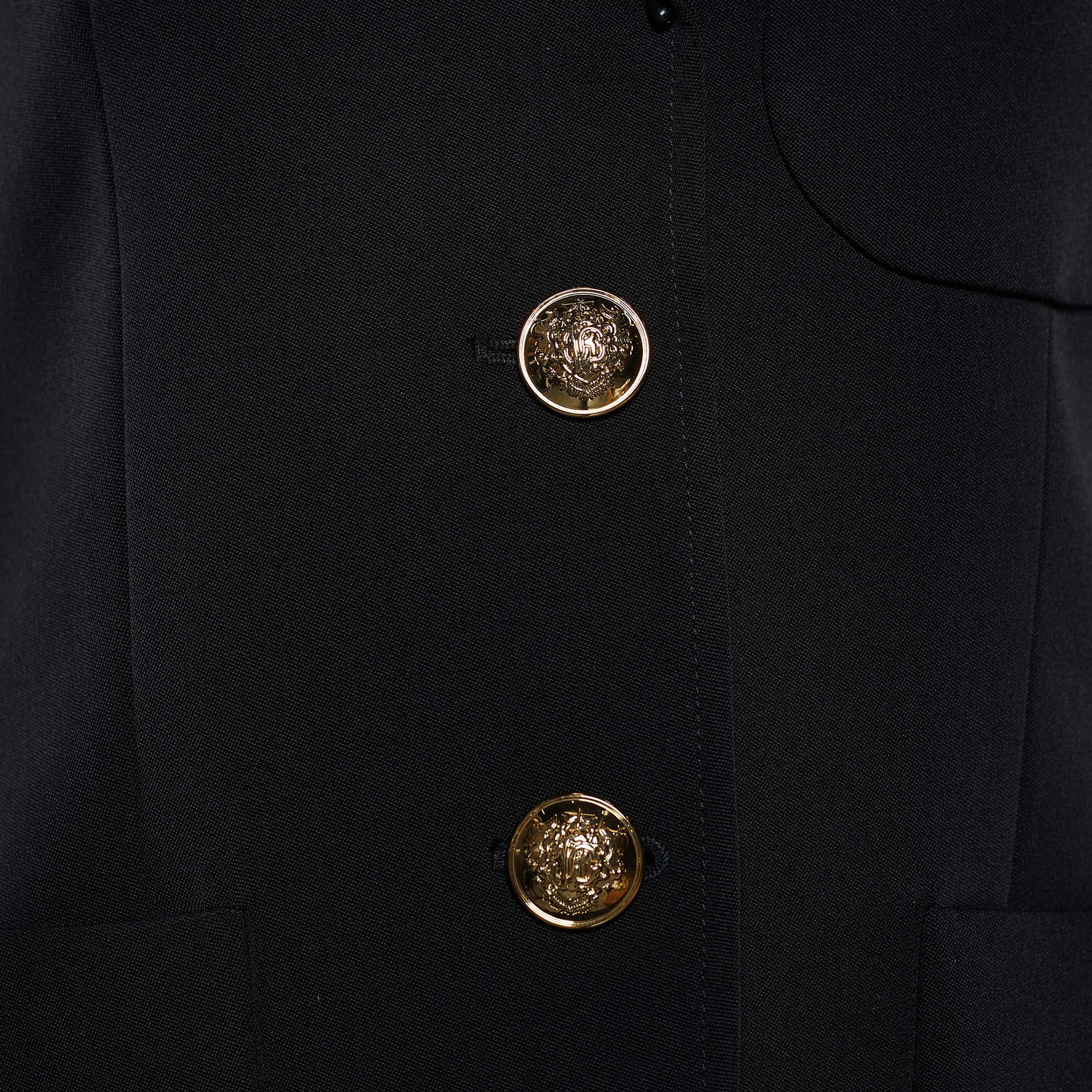 Roberto Cavalli Black Cotton Button Front Blazer S In Good Condition For Sale In Dubai, Al Qouz 2
