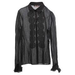Roberto Cavalli Black Cotton Floral Detail Button Down Shirt L Roberto Cavalli Black Cotton Floral Detail Button Down Shirt L