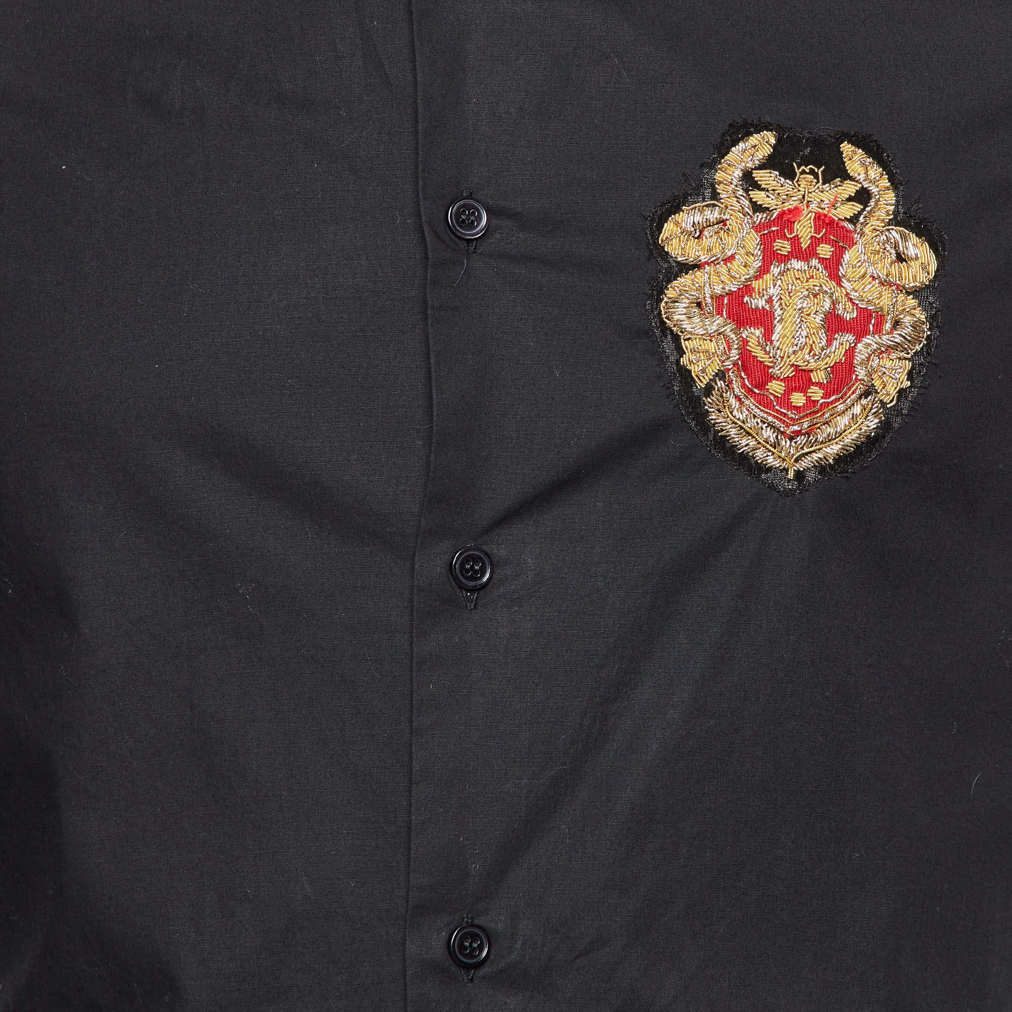 Nero Roberto Cavalli - Camicia in cotone nero con logo e stemma ricamato sul davanti - S in vendita