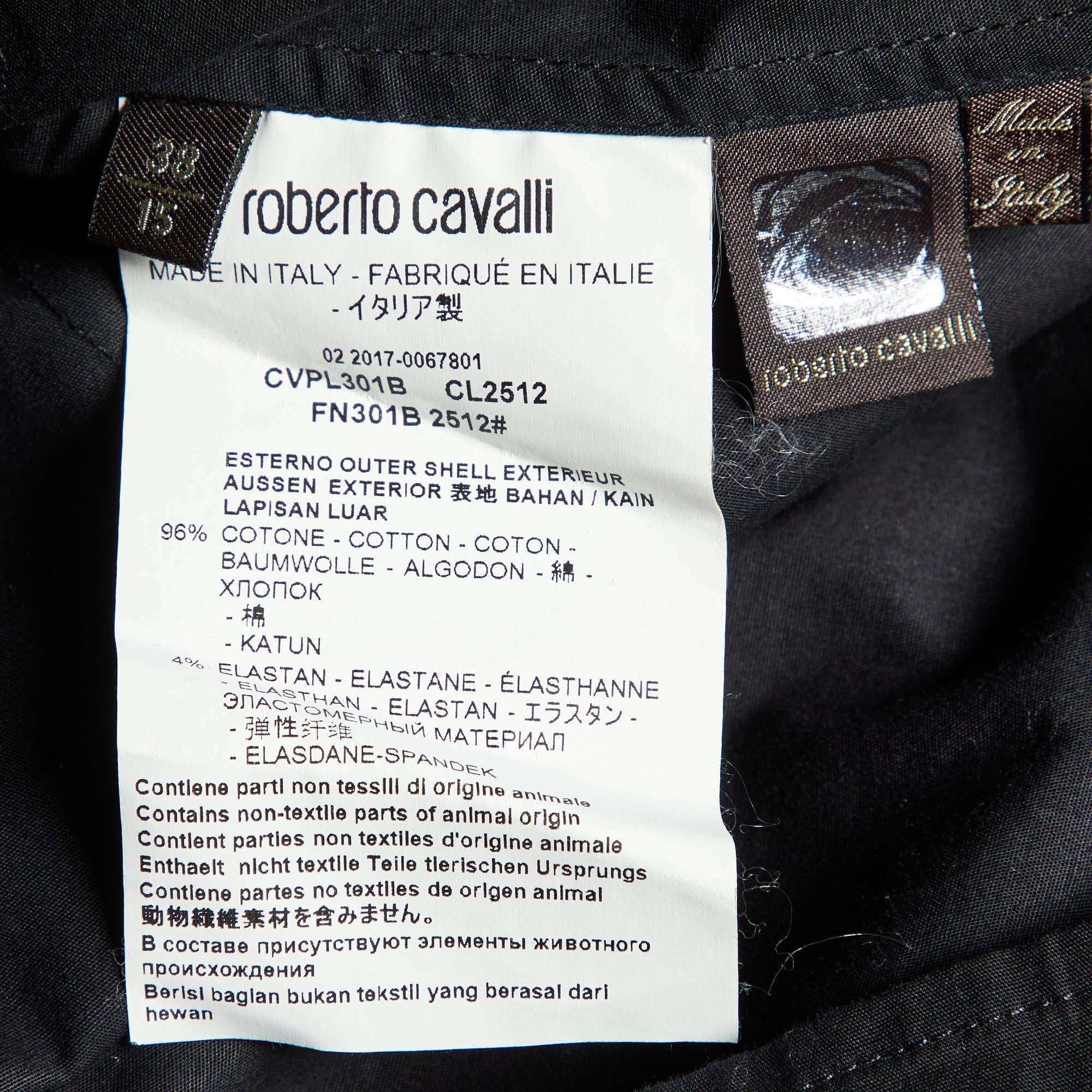 Uomo Roberto Cavalli - Camicia in cotone nero con logo e stemma ricamato sul davanti - S in vendita