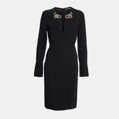 Roberto Cavalli Black Crepe Embellished Detail Long Sleeve Dress M