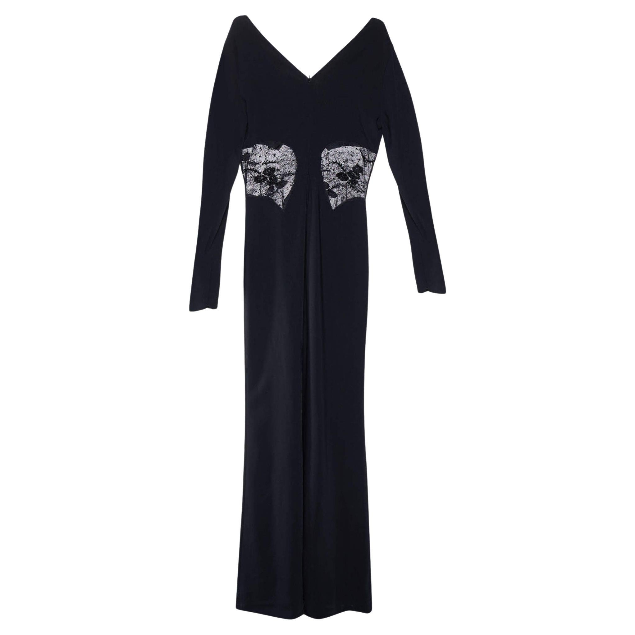 Roberto Cavalli Black Crepe & Embellished Lace Gown L For Sale