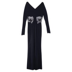 Roberto Cavalli Black Crepe & Embellished Lace Gown L
