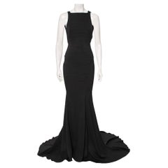 Roberto Cavalli Black Crepe Snake Back Detail Gown S