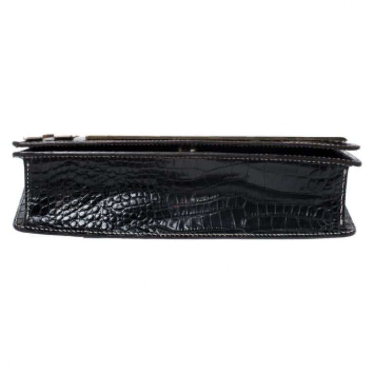 Donna Roberto Cavalli - Pochette a catena con logo in pelle goffrata in coccodrillo nero in vendita