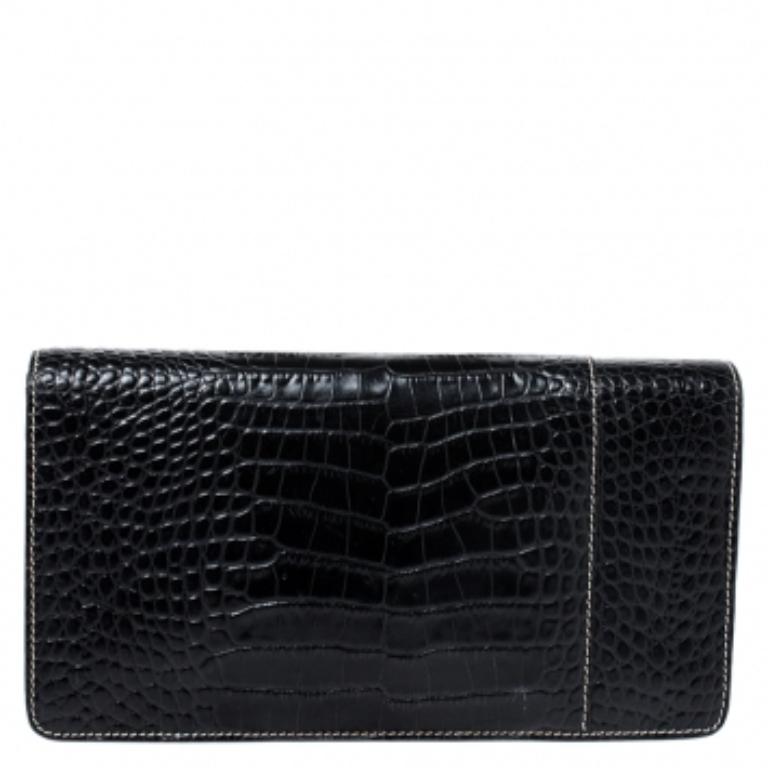 Roberto Cavalli - Pochette a catena con logo in pelle goffrata in coccodrillo nero in vendita 1