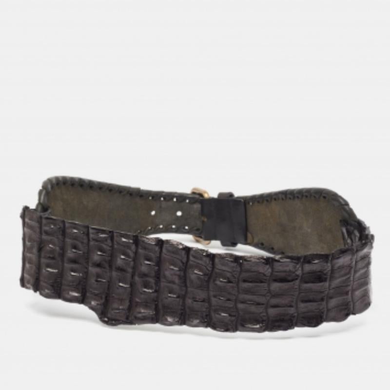 Roberto Cavalli Cintura in coccodrillo nero con fibbia larga 80 cm In condizioni buone in vendita a Dubai, Al Qouz 2