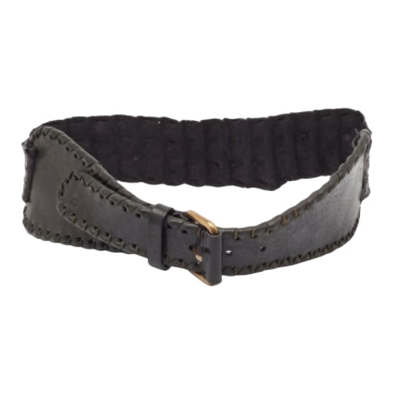 Roberto Cavalli Cinturón Cocodrilo Negro Hebilla Ancha 80CM