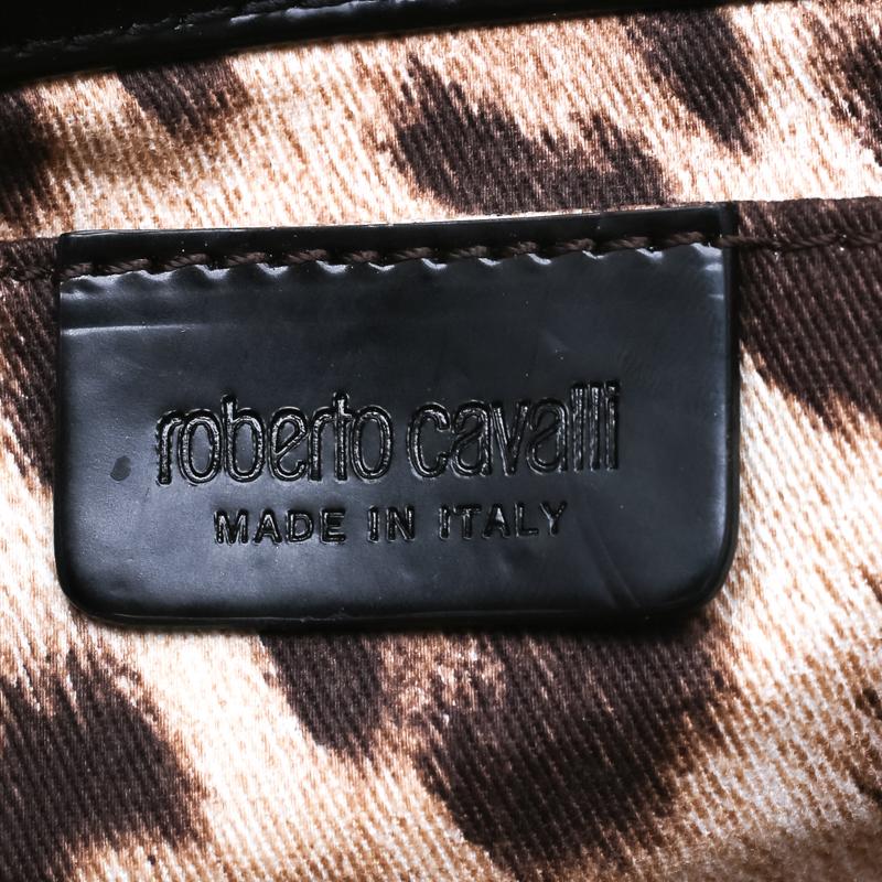 Roberto Cavalli Black Crystal Embellished Leather Chain Clutch 5