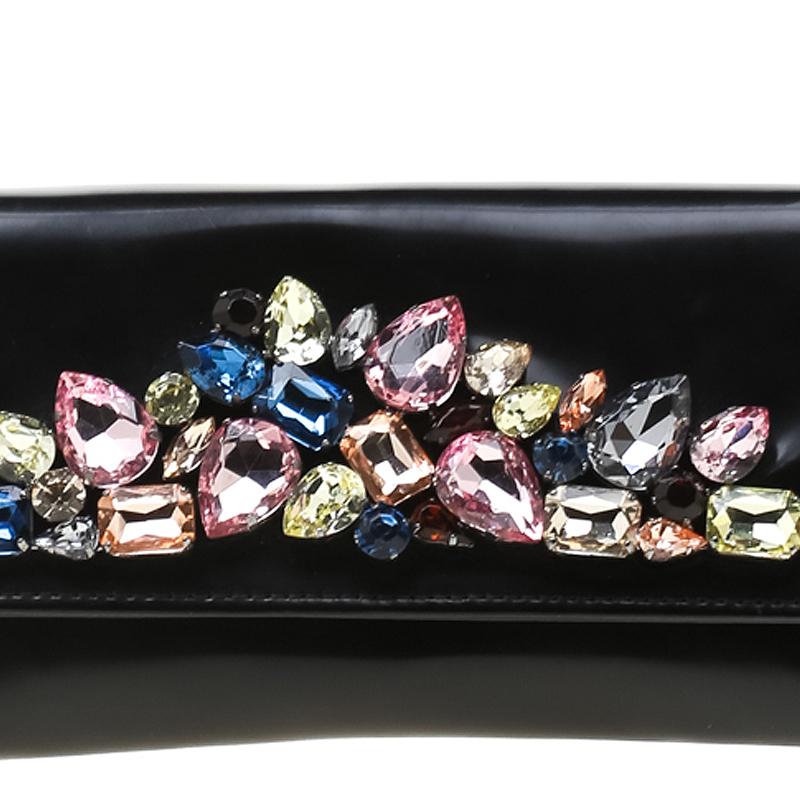 Roberto Cavalli Black Crystal Embellished Leather Chain Clutch 3
