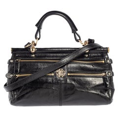Roberto Cavalli Black Deerskin Leather Top Handle Bag