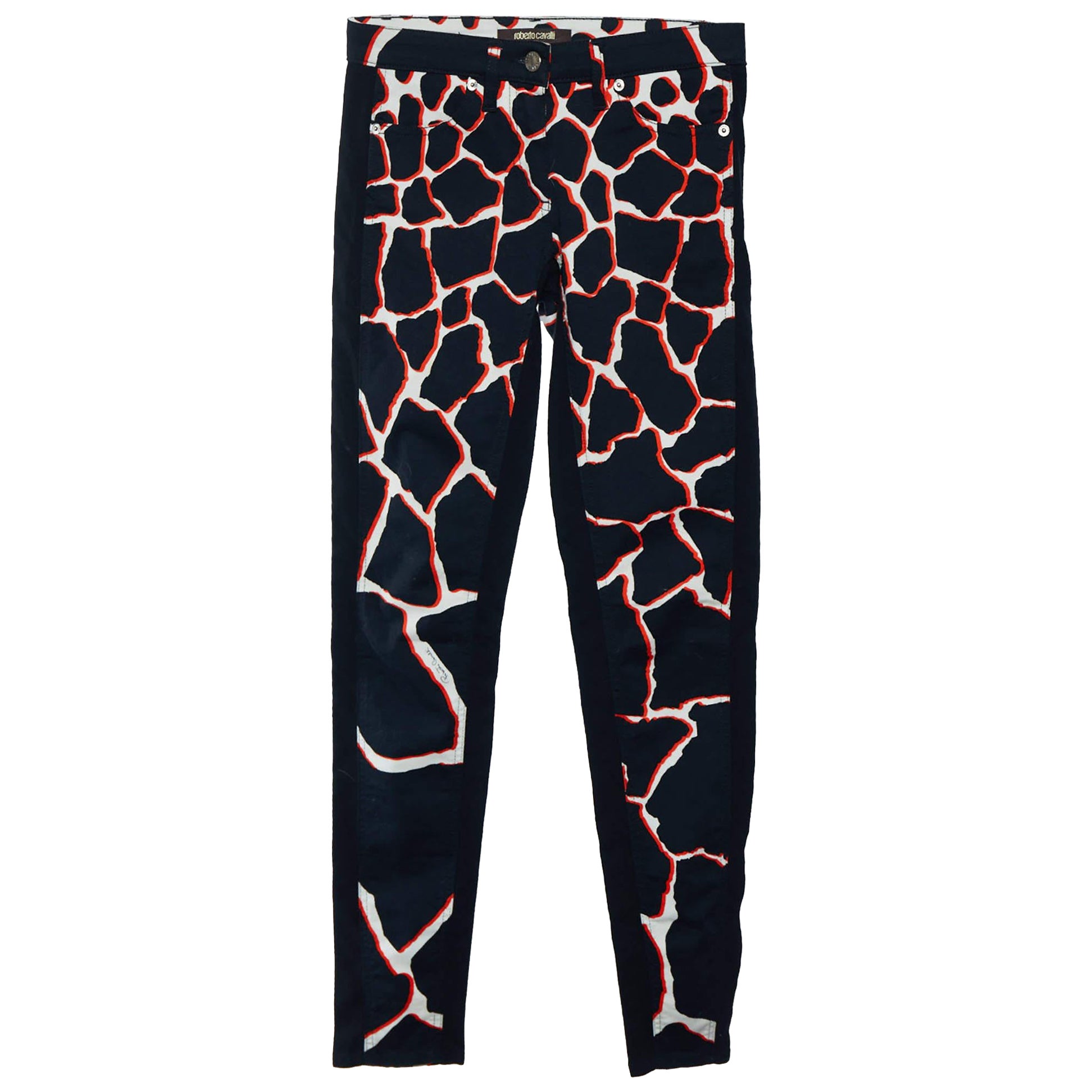 Roberto Cavalli Black Denim Printed Detail Skinny Jeans S
